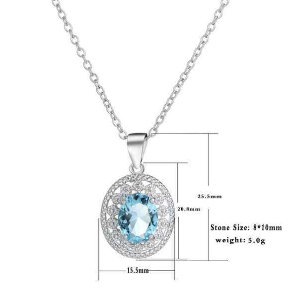 Exquisite Round Sea Blue Cut Zircon necklace - Picture 2 of 3